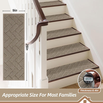 BEQHAUSE Stair Treads for Wooden Steps 28inX9in, Non Slip Carpet Stair Treads Indoor Stair Runners Machine Washable, Soft Stair Rugs Mat Surface Polyester TPE Backing, 4pcs, Charcoal