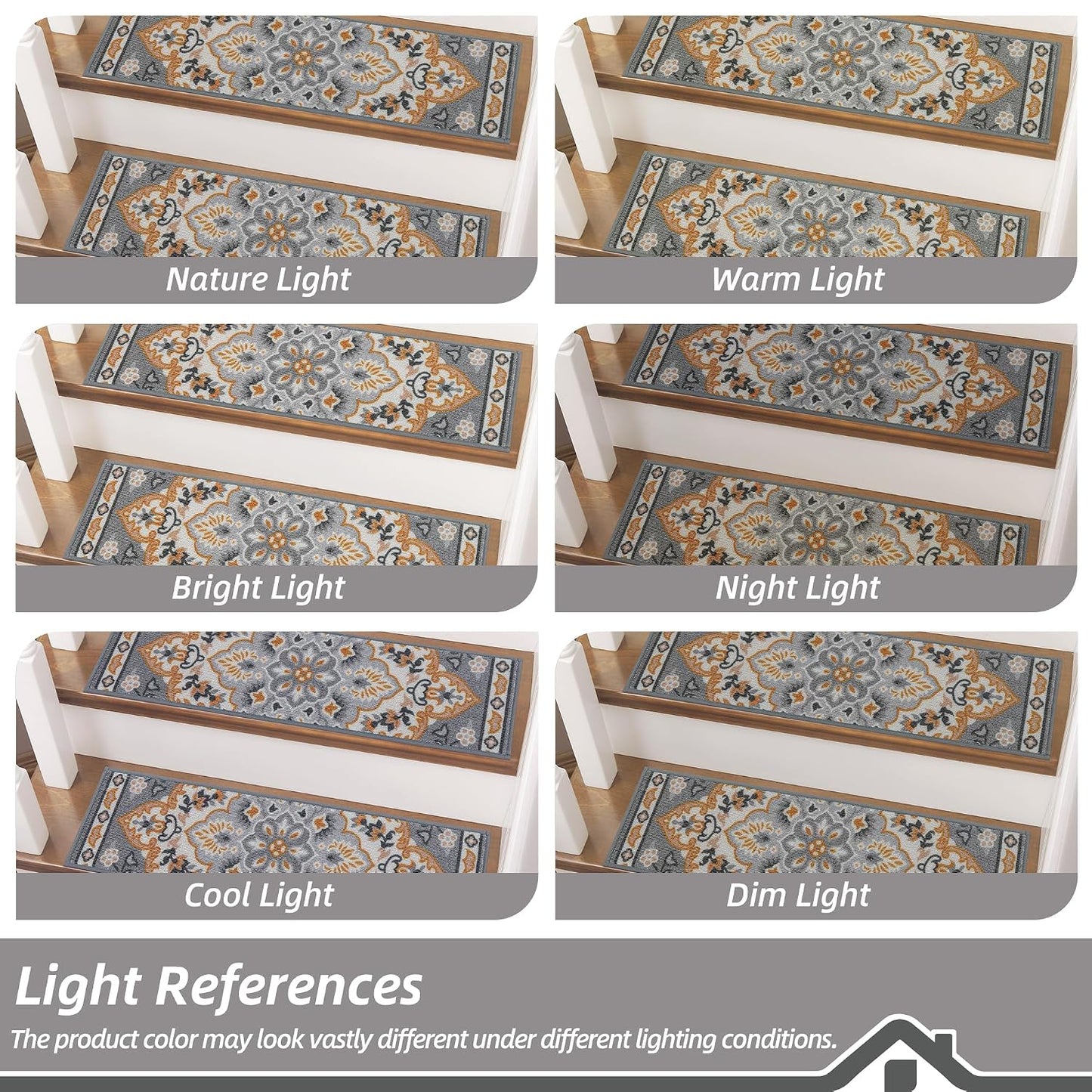 BEQHAUSE Stair Treads for Wooden Steps Non-Slip Machine Washable Carpet Stair Treads 8"X30" Soft Indoor Stair Runner for Kids Elders and Pets, 100% Polyester, TPE Backing, 15pcs, Grey/Orange