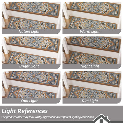 BEQHAUSE Stair Treads for Wooden Steps Non-Slip Machine Washable Carpet Stair Treads 8"X30" Soft Indoor Stair Runner for Kids Elders and Pets, 100% Polyester, TPE Backing, 15pcs, Grey/Orange
