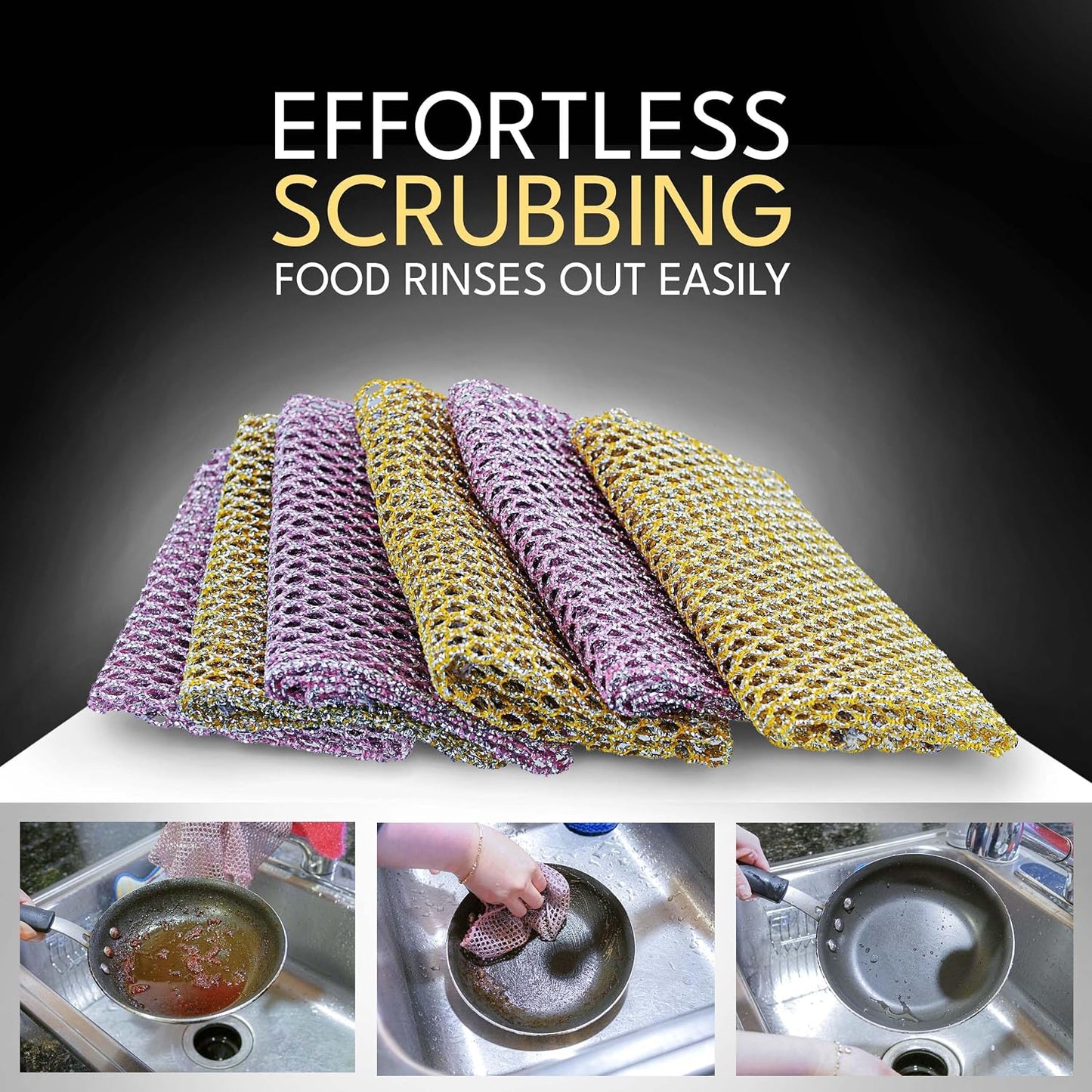 Non-Scratch Dish Scrubbers (6 Pcs) — Outlasts 7+ Sponges, Stays Odor-Free | Replace Smelly Kitchen Sponges | Non-Absorbent Mesh | Safe on Non-Stick, Cast Iron, Glass | Made in Korea Since 2012