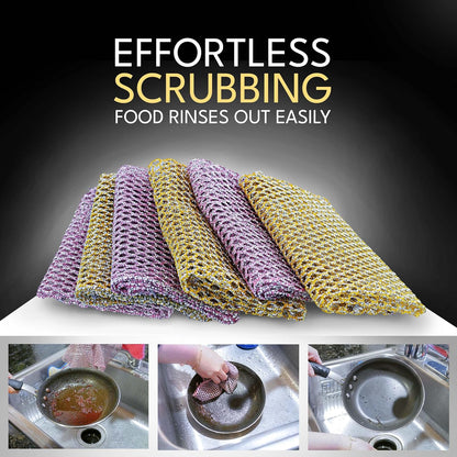 Non-Scratch Dish Scrubbers (6 Pcs) — Outlasts 7+ Sponges, Stays Odor-Free | Replace Smelly Kitchen Sponges | Non-Absorbent Mesh | Safe on Non-Stick, Cast Iron, Glass | Made in Korea Since 2012