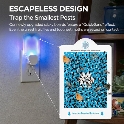 Fruit Fly Traps for Indoors(1 Device+5 Refills) for Fruit Flies, Gnats, Flying Insects, Moths, Bugs, Fungus, 3-in-1 UV/Blue/Yellow Light Plug-in Gnat Traps, No-Mess Bug Zapper, 7 * 24hrs Pest Control