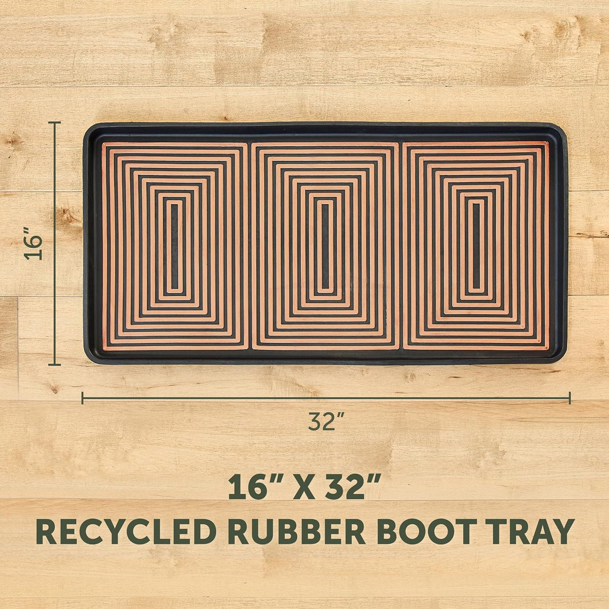 Eddie Bauer Rubber Boot Tray – Lake Waves Design, 16"x32", Black – Waterproof Entryway Boot Mat
