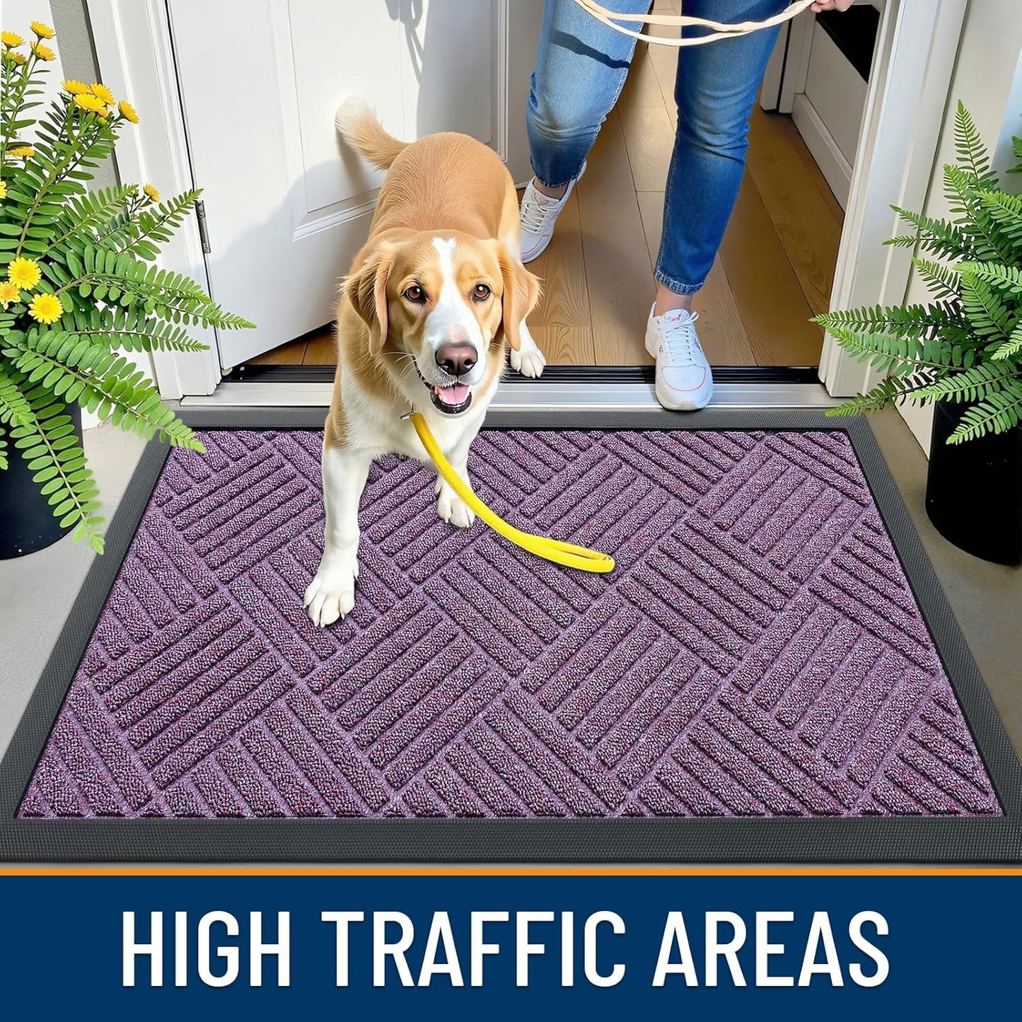 OLANLY Front Door Mat Outside Entrance 29.5x17, Absorbent, Heavy Duty Sturdy Natural Rubber Doormat Indoor Outdoor, Stain and Fade Resistant, Non-Slip Low Profile Floor Mat for Entryway, Grey Diamond