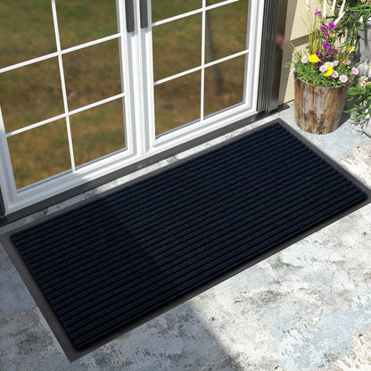 Yimobra Welcome Mat, Heavy Duty Sturdy Door Mats for Home Entrance Outdoor Indoor, Front Doormat for Outside Patio Floor Entry Porch Garage Office, Waterproof, Low Profile, 29.5x17, Black Grey