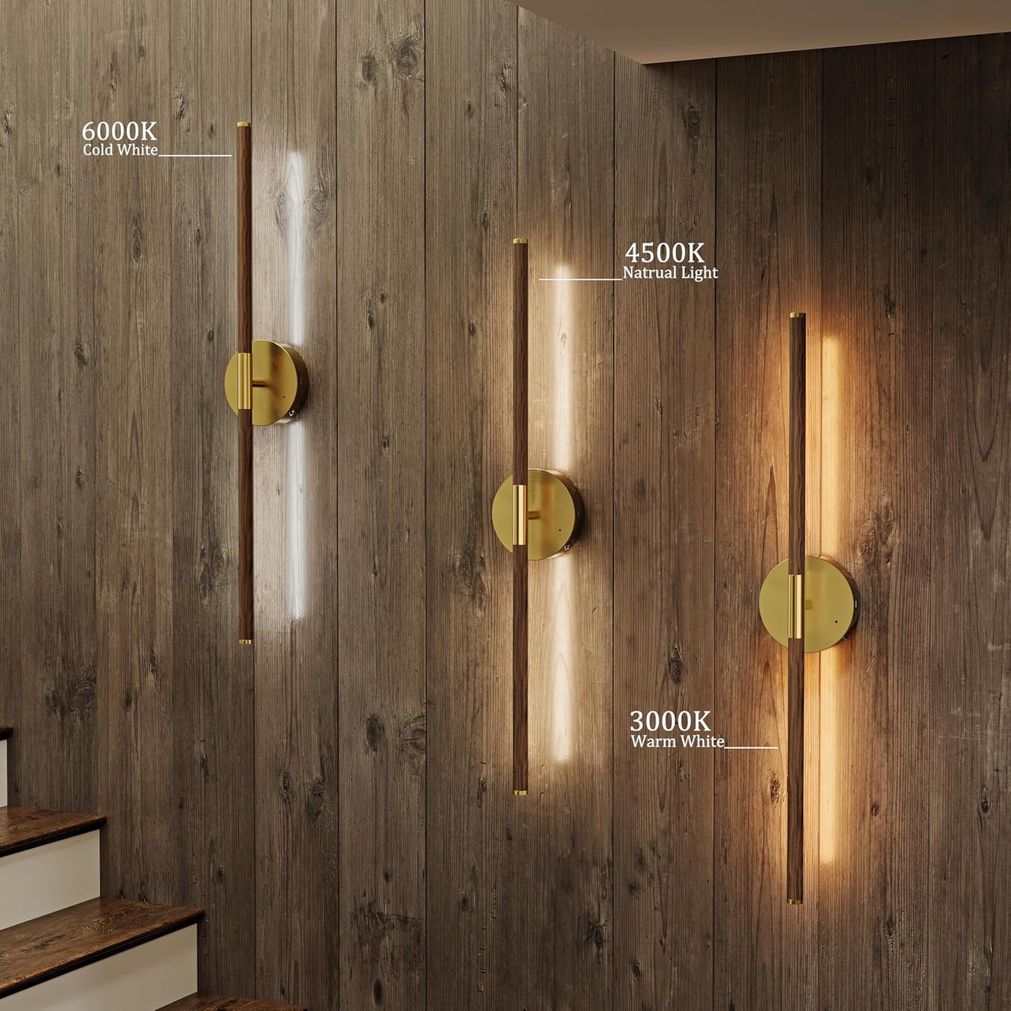 24 Inch Battery Operated Wall Sconce Set of 2, Dimmable Battery Sconces with Remote Control, 8000 mAh Rechargeable Sconces, 350° Rotate Modern LED Lights for Bedroom, Living Room, Black Gold