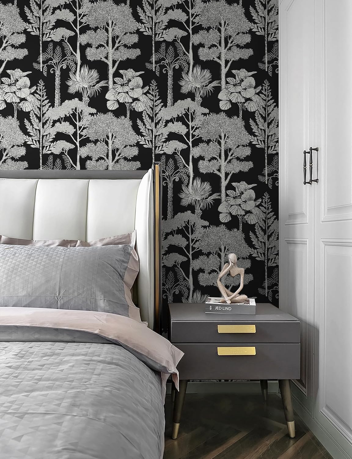 Safiyya Peel and Stick Wallpaper Beige Forest Contact Paper 17.3" x 118" Vintage Tree Wall Paper Renter Friendly Self Adhesive Removable Wallpaper for Bathroom Vinyl Off-White