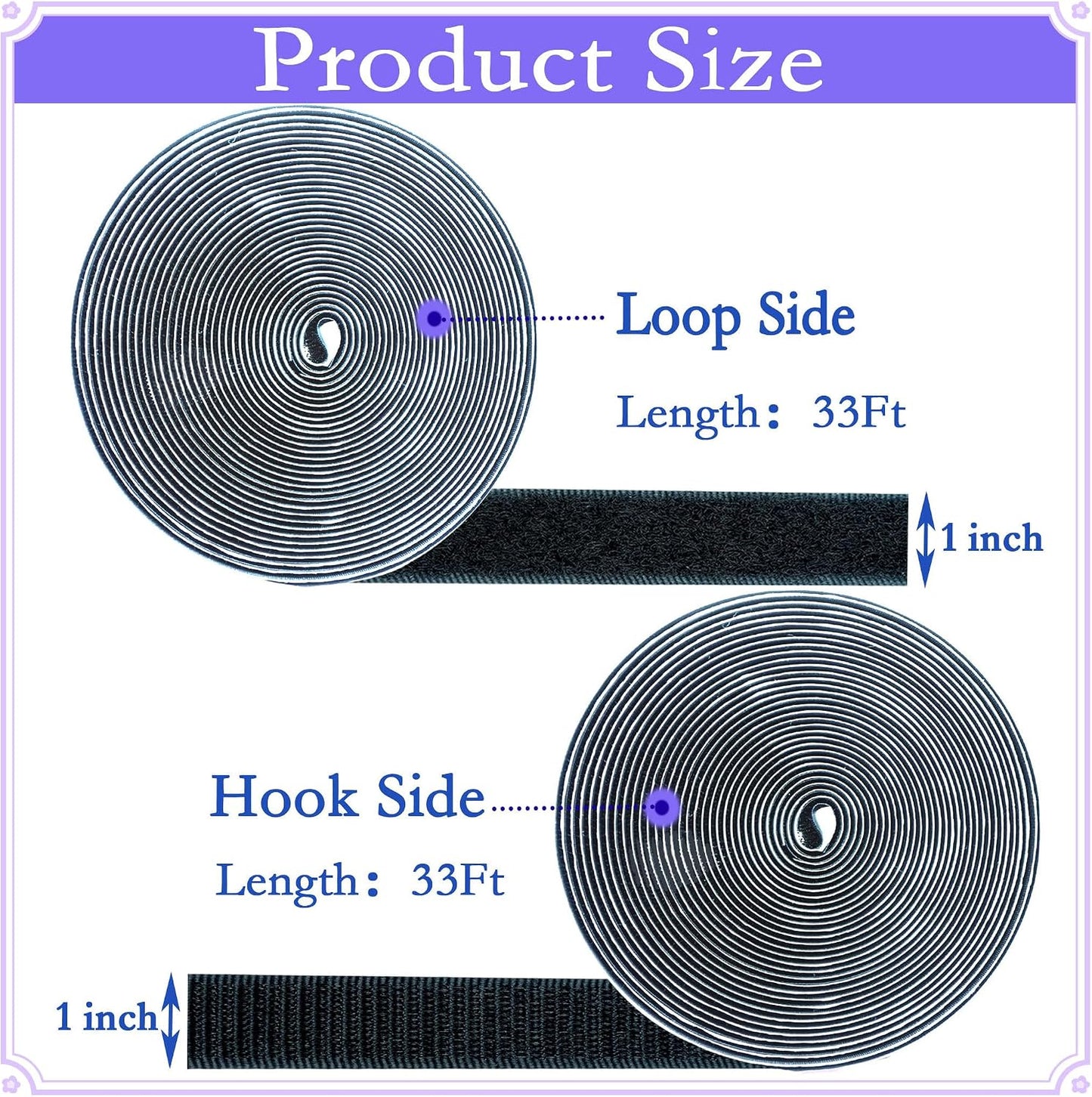 2 Inch x33 Feet Adhesive Hook and Loop Tape,Nylon Heavy Duty Tape Fasteners,Black Double Sided Self Adhesive Interlocking Tape Can Be Used to Fix Screen Window Sofa Cushions Carpet Wall Hanging