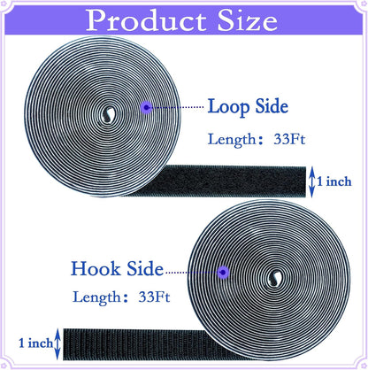 2 Inch x33 Feet Adhesive Hook and Loop Tape,Nylon Heavy Duty Tape Fasteners,Black Double Sided Self Adhesive Interlocking Tape Can Be Used to Fix Screen Window Sofa Cushions Carpet Wall Hanging