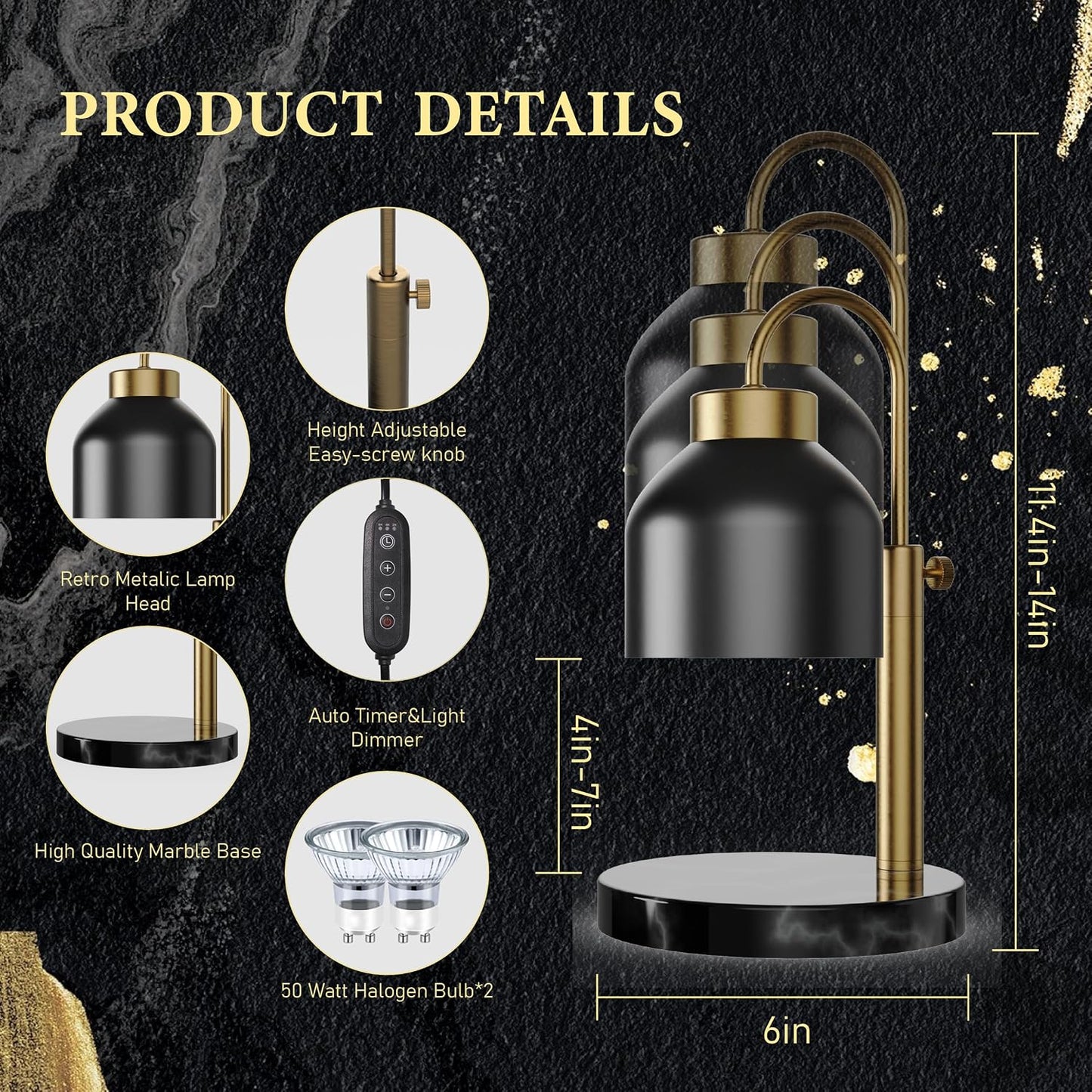 AIKUT Candle Warmer Lamp, with 2 Bulbs,Timer & Dimmer,Compatible with Large Yankee Candle Jars,3 Wick Candles,Height Adjustable Electric Top Candle Melter,White,110-120v