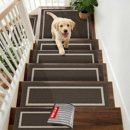 COSY HOMEER Soft Stair Treads Non-Slip Carpet Mat 28inX9in Indoor Stair Runners for Wooden Steps, Stair Rugs for Kids and Dogs, 100% Polyester TPE Backing 4pcs, Grey