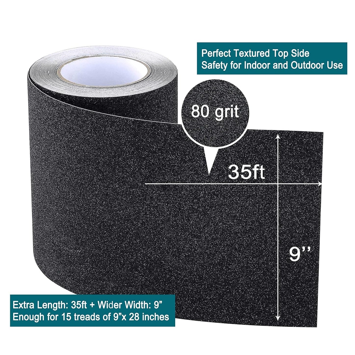 Anti Slip Tape, 12 Inch x 16 Ft Grip Tape for Stairs Outdoor/Indoor, Waterproof Non Skid Roll for Stair Treads Non Slip, High Traction Friction Abrasive Adhesive Stair Steps - Black