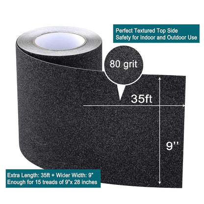 Anti Slip Tape, 12 Inch x 16 Ft Grip Tape for Stairs Outdoor/Indoor, Waterproof Non Skid Roll for Stair Treads Non Slip, High Traction Friction Abrasive Adhesive Stair Steps - Black