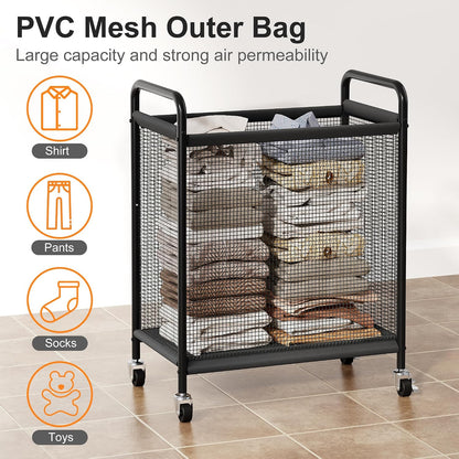 WOWLIVE Laundry Hamper 3 Section, 120L Rolling Laundry Basket with wheels and Removable Liner Bag, Laundry Sorter with Metal Handle, Large Clothes Hamper for Laundry Room, Bathroom and Dorm, Beige