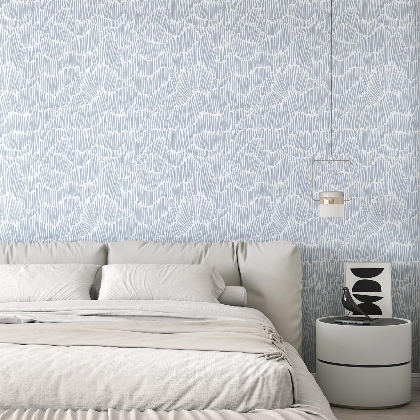 Theper Beige Wallpaper 17.3"×78.8" Modern Striped Peel and Stick Wallpaper Boho Removable Self Adhesive Wall Paper for Bedroom Waterproof White and Gold Contact Paper for Cabinets Vinyl