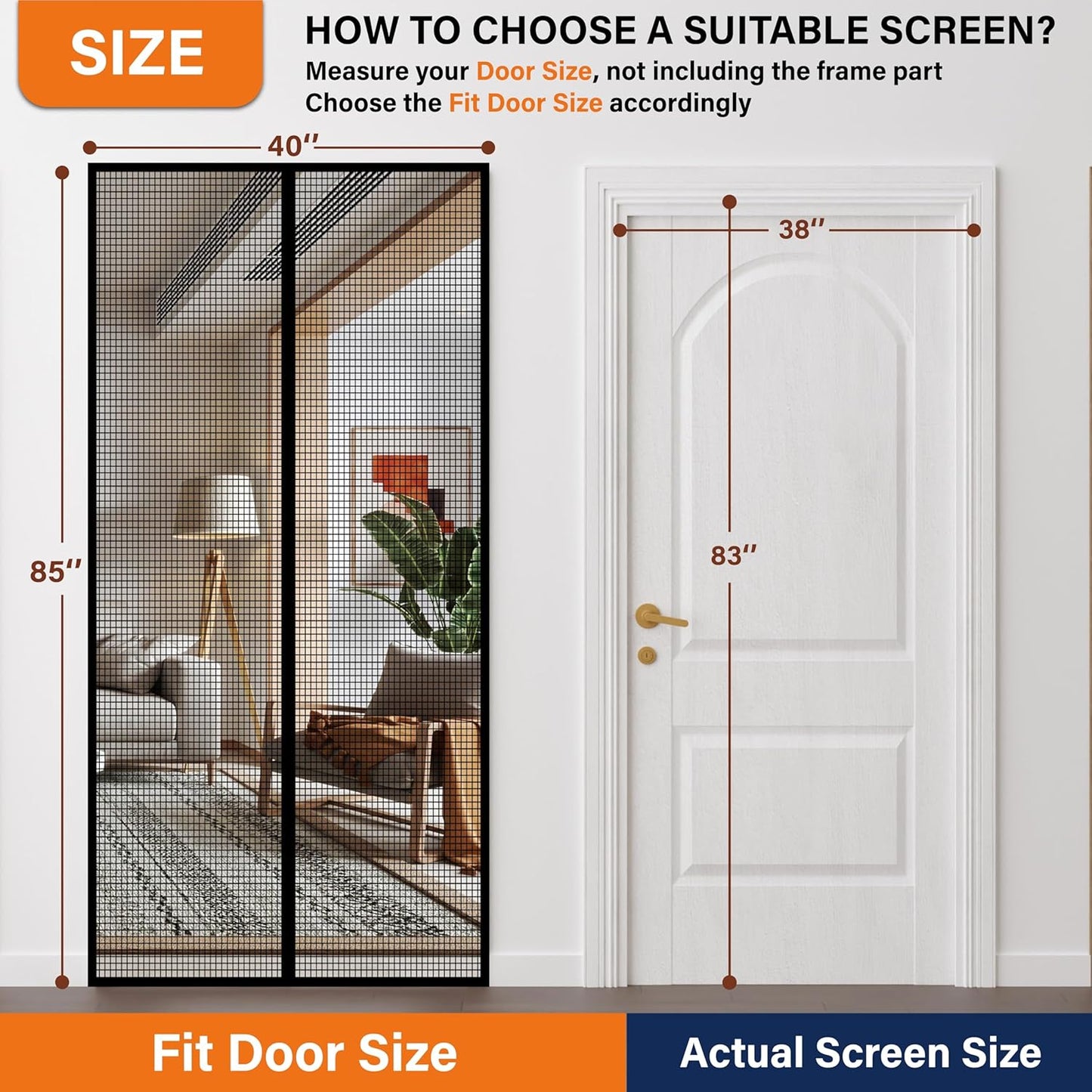 Mesh Screen with Magnetic Closure-Keeps Bugs Out Let Breeze in, Heavy Duty - Pet and Kid Friendly, Works with Front, Sliding Doors (38 x 82 Inch)