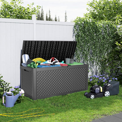 PatioZen 50 Gallon Deck Box Outdoor, Weatherproof Resin Patio Storage Box, Waterproof Outdoor Storage Boxes with Lid Lockable for Cushions, Garden Tools,Grey