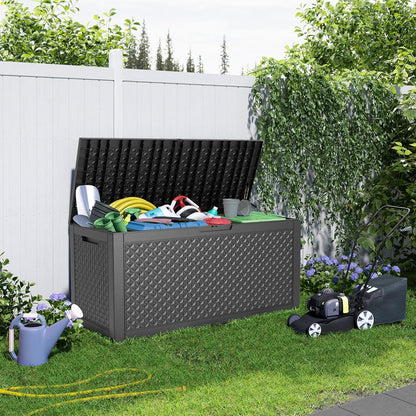 PatioZen 100 Gallon Resin Deck Box, Lockable Patio Outdoor Storage Box for Furniture, Garden Tools and Tools Storage, Waterproof Outside Storage Boxes - Black