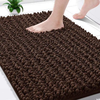 Yimobra Bathroom Rugs Non Slip Washable - Ultra Soft Absorbent Chenille Bath Mat, Quick Dry Shaggy Floor Carpet for Tub Shower, Gray Home Decor Accessories, 24x17 Inch