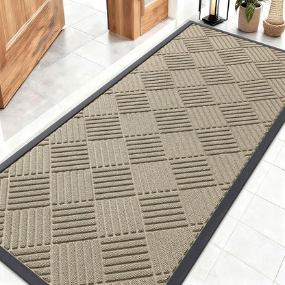 OLANLY Front Door Mat Outside Entrance 29.5x17, Absorbent, Heavy Duty Sturdy Natural Rubber Doormat Indoor Outdoor, Stain and Fade Resistant, Non-Slip Low Profile Floor Mat for Entryway, Grey Diamond