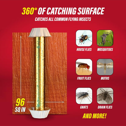 Catchmaster Gold Stick 4-Pack, Sticky Hanging Fly Traps Indoor & Outdoor | Includes a food-based lure to draw flies; reflective gold foil; lay, stand, or hang; captures house flies, gnats & insects