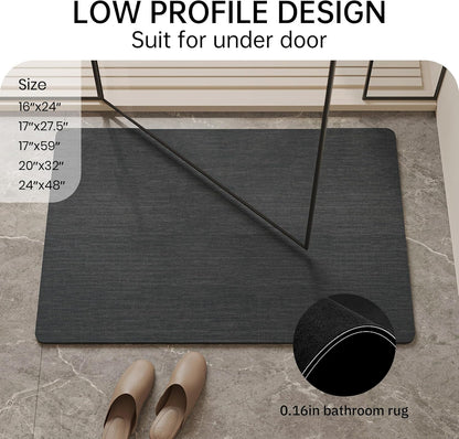 Mecko Bath Mat Rug, Rubber Non-Slip Quick Dry Absorbent Thin Bathroom Rugs Fit Under Door Bathroom Floor Mats-Shower Rug for in Front of Bathtub, Sink, Shower Room(Light Grey,16"x24")