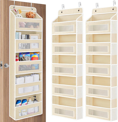 JARLINK 2 Pack Over the Door Organizer Storage, 5 Shelf Hanging Door Organizer with 5 Large Capacity Pockets, Anti Tilt 44 lb Load Behind Door Storage for Bedroom, Bathroom, Pantry, Nursery, (Grey)