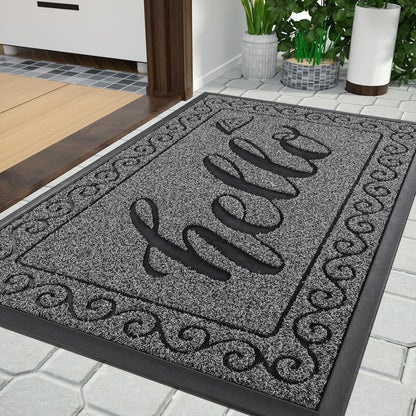 Yimobra Welcome Mat, Heavy Duty Sturdy Door Mats for Home Entrance Outdoor Indoor, Front Doormat for Outside Patio Floor Entry Porch Garage Office, Waterproof, Low Profile, 29.5x17, Black Grey