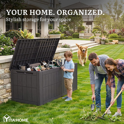 YITAHOME 35 Gallon Outdoor Storage Box | Waterproof Resin Deck Box and Package Delivery with Lockable Lid for Patio Furniture Cushions, Pool Accessories, Garden