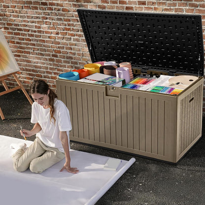 DWVO 100 Gallon Outdoor Storage Box, Large Deck Box Lockable Waterproof and UV Resistant Resin for Gardening Tools, Pool Supplies, Patio Cushions (Black)