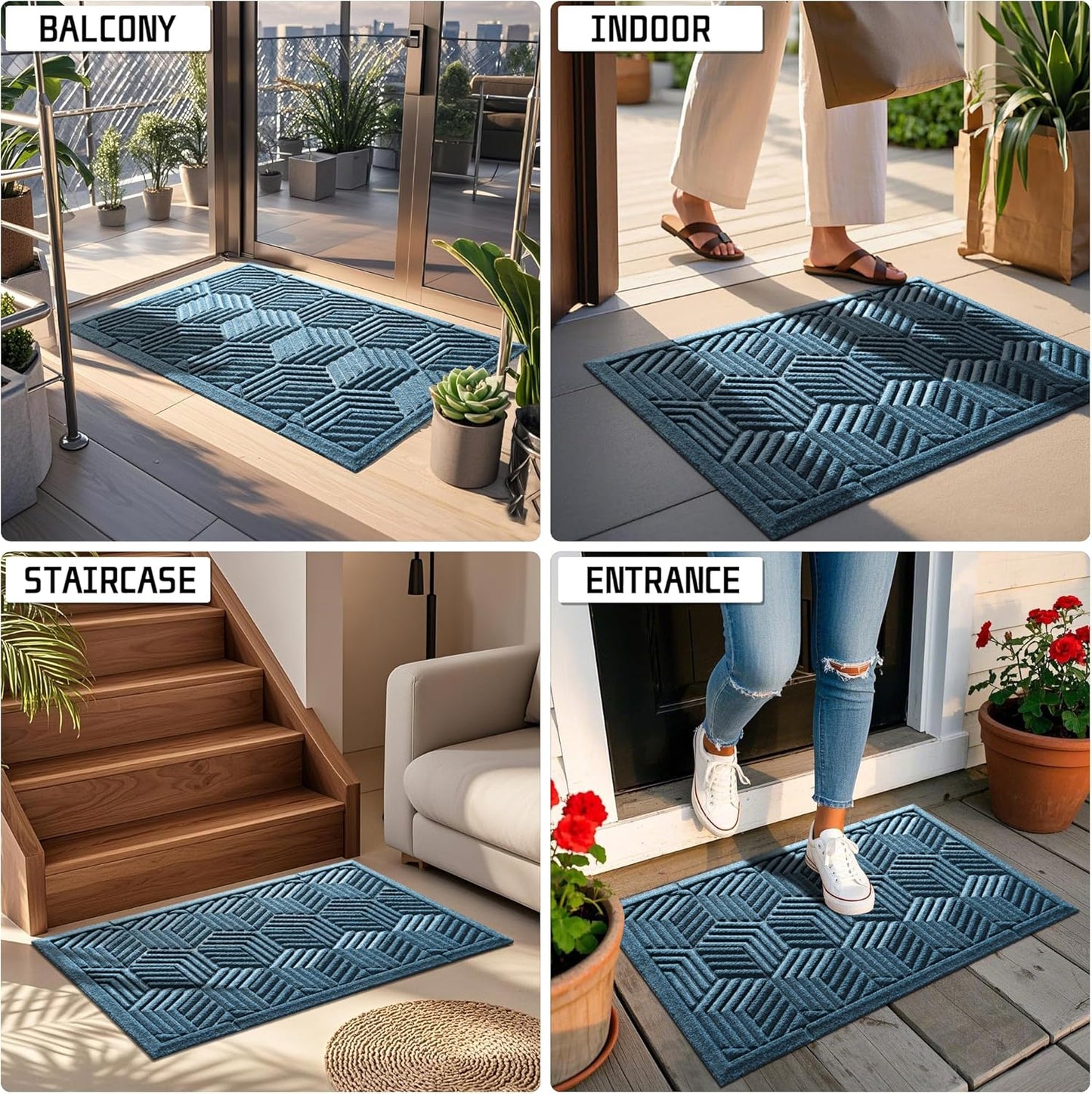Yimobra Front Door Mat, All-Season Waterproof Outdoor Mat for Entrance with Drainage Holes, Heavy Duty Non-Slip Doormat for Garage Patio Entryway Indoor, 29.5x17, Red