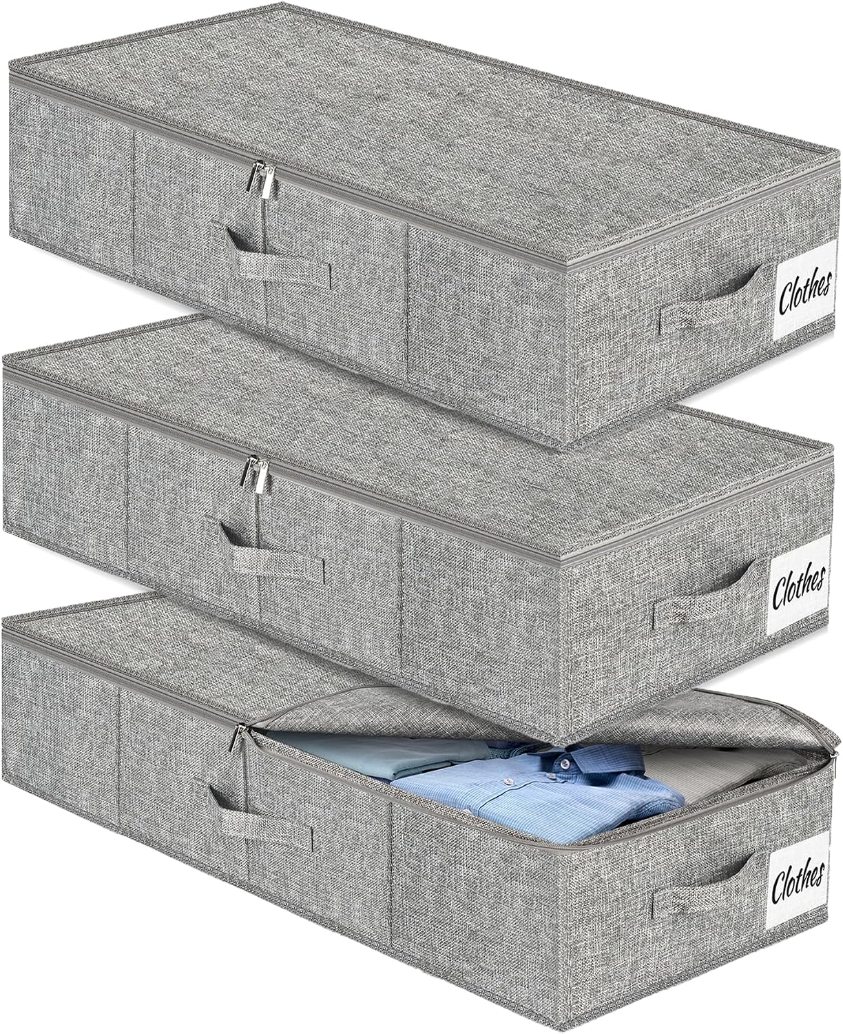 Under Bed Storage Container Bins 2 Pack, Low Profile Foldable Underbed Clothes Storage Organizer W/ Ultra Thick Fabric and Sturdy Bottom/Sides, Dual Zipper Storage Box for Dorm and Home 30x16x6.7"