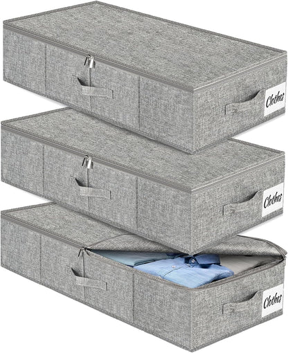 Under Bed Storage Container Bins 2 Pack, Low Profile Foldable Underbed Clothes Storage Organizer W/ Ultra Thick Fabric and Sturdy Bottom/Sides, Dual Zipper Storage Box for Dorm and Home 30x16x6.7"