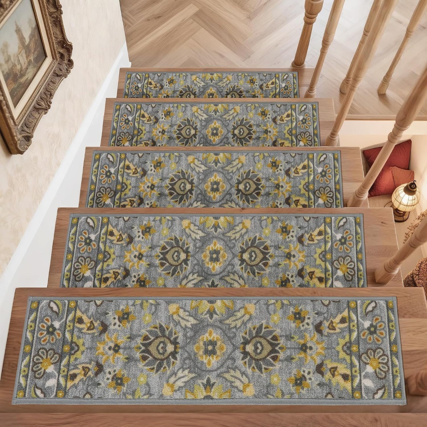 COSY HOMEER Stair Treads for Wooden Steps Non Slip Washable 8" X 30" 4pcs | Self Adhesive,Peel and Stick,Soft Carpet Stair Treads for Kids,Elder,Pet,Residue Free,Reusable Stair Runner,Multi-Surface Use