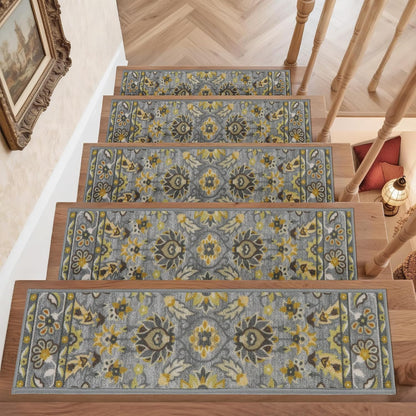 COSY HOMEER Stair Treads for Wooden Steps Non Slip Washable 8" X 30" 4pcs | Self Adhesive,Peel and Stick,Soft Carpet Stair Treads for Kids,Elder,Pet,Residue Free,Reusable Stair Runner,Multi-Surface Use