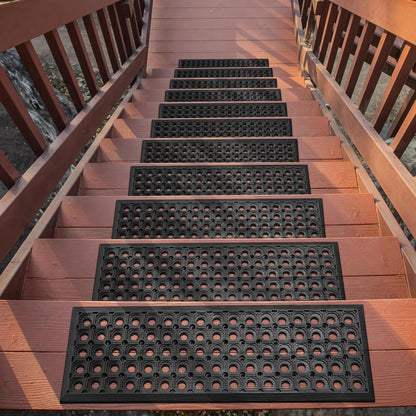 Ottomanson Non Slip Stair Treads Indoor – Peel and Stick Carpet Stair Treads for Wooden Stairs, Self Adhesive Anti Slip Stair Pads for Kids & Pets – 7.9" x 29.9", 7 Pack – Black