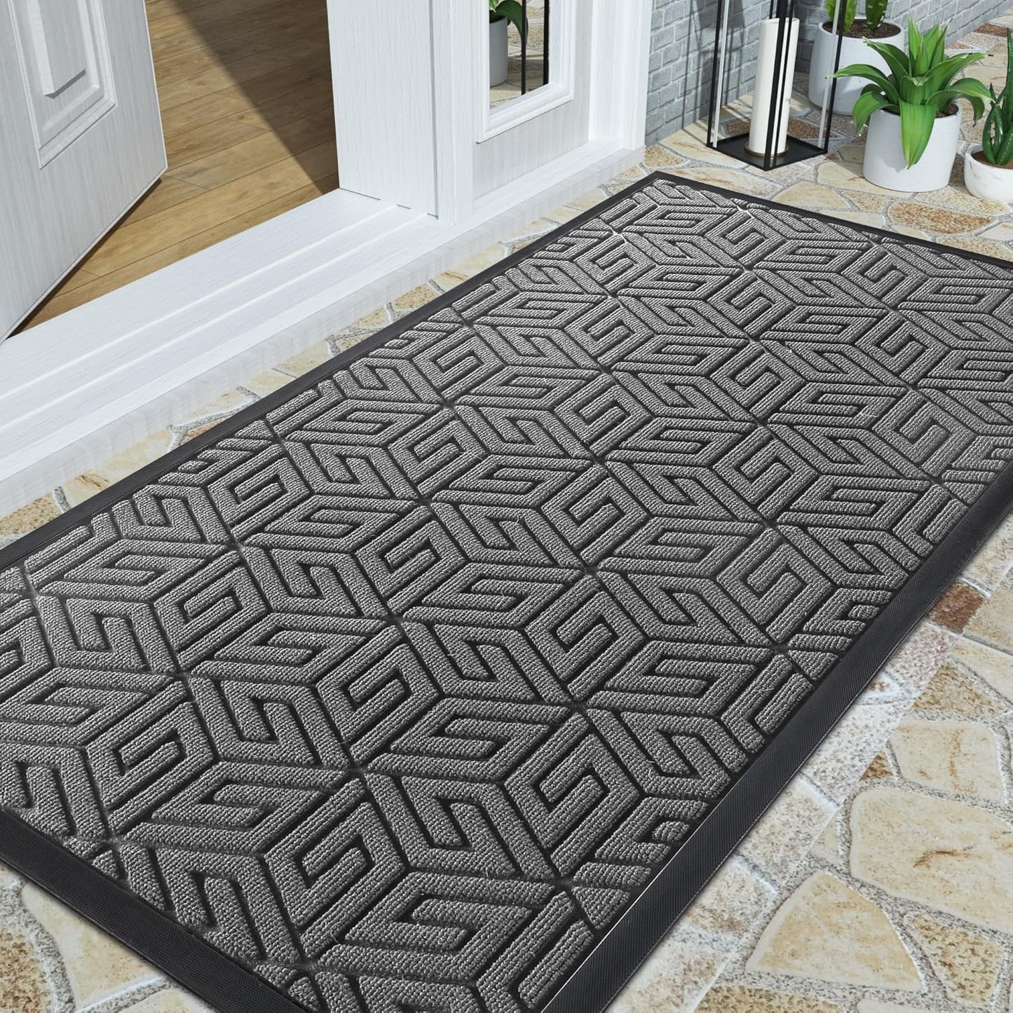 Yimobra Doormat Outdoor Entrance 29.5x17, All-Weather Waterproof Outdoor Mats for Front Door, Non Slip Welcome Door Mat for Patio Proch Outside Entryway Indoor, Black