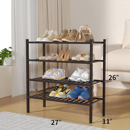 ROMGUAR CRAFT 3 Tier Bamboo Shoe Rack for Closet Free Standing Wood Shoe Shelf Storage Organizer for Entryway Small Space Stackable 27"x11"x20" (Natural)