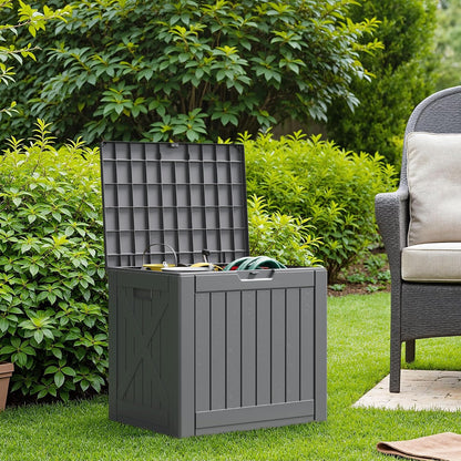Flamaker Resin Deck Box 120 Gallon Waterproof Large Outdoor Indoor Storage Box Imitation Wood Resin for Patio Furniture Garden Tools and Pool (Black)