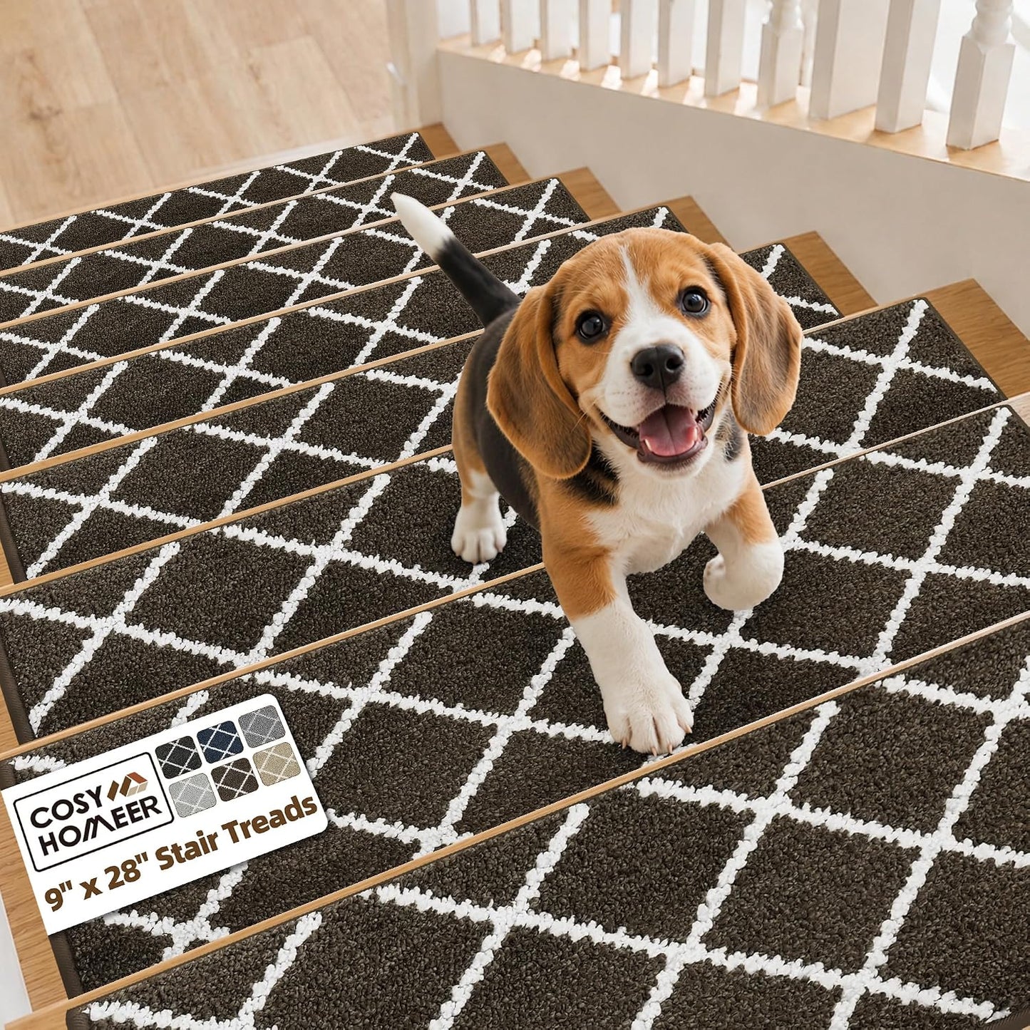 COSY HOMEER Carpet Stair Treads for Wooden Steps Non-Slip Indoor,4pcs, Navy | Peel and Stick,Reusable Adhesive,Residue Free,Washable,Pet Friendly,Soft Stair Runner for Kids,Elders,Multi-Surface Use