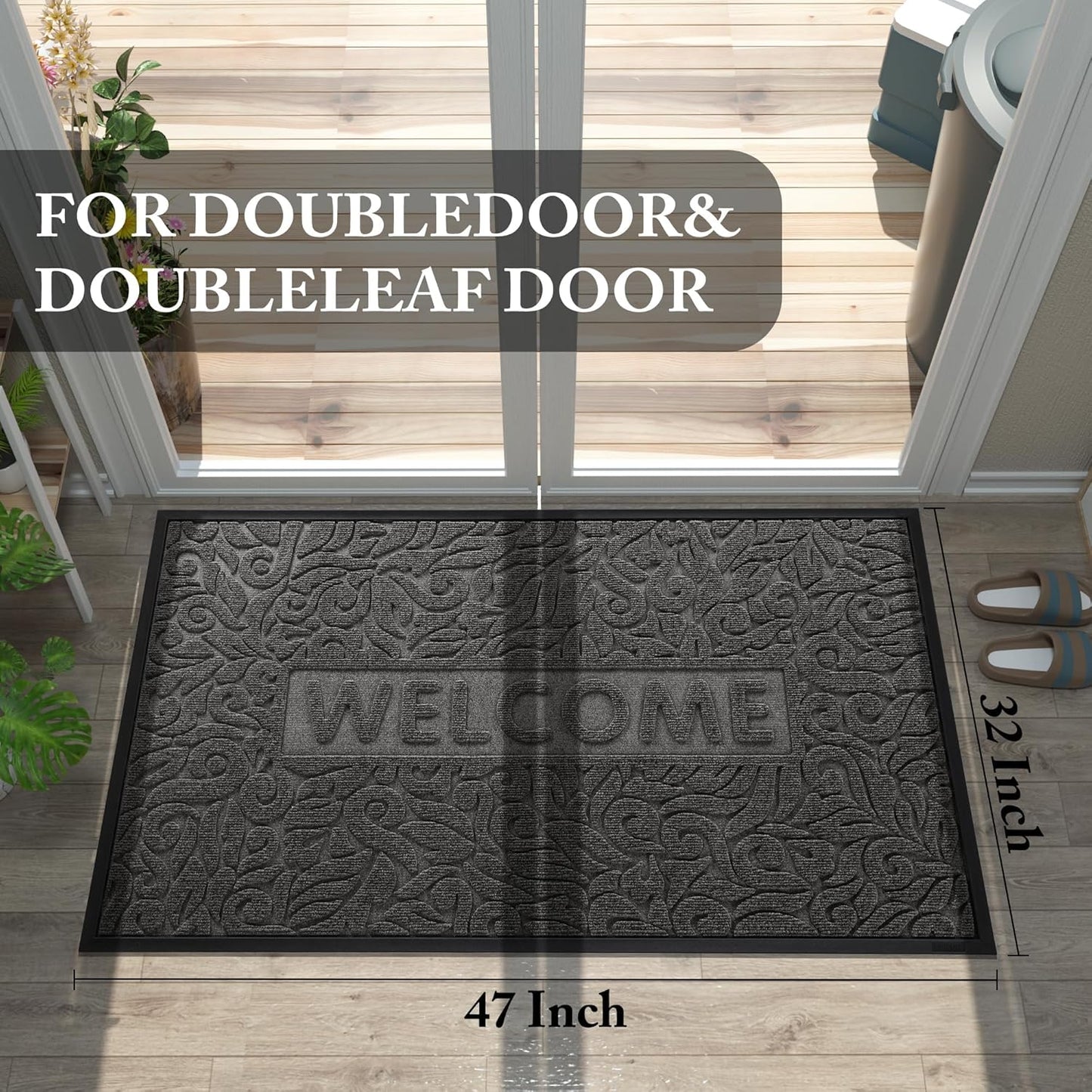 Yimobra Welcome Mat Outdoor 29.5x17, Waterproof Non-Slip Outdoor Mats for Front Door Outside Entrance, Low-Profile Entryway Mat Indoor for Garage Patio, Black
