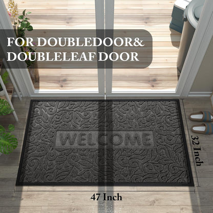 Yimobra Welcome Mat Outdoor 29.5x17, Waterproof Non-Slip Outdoor Mats for Front Door Outside Entrance, Low-Profile Entryway Mat Indoor for Garage Patio, Black