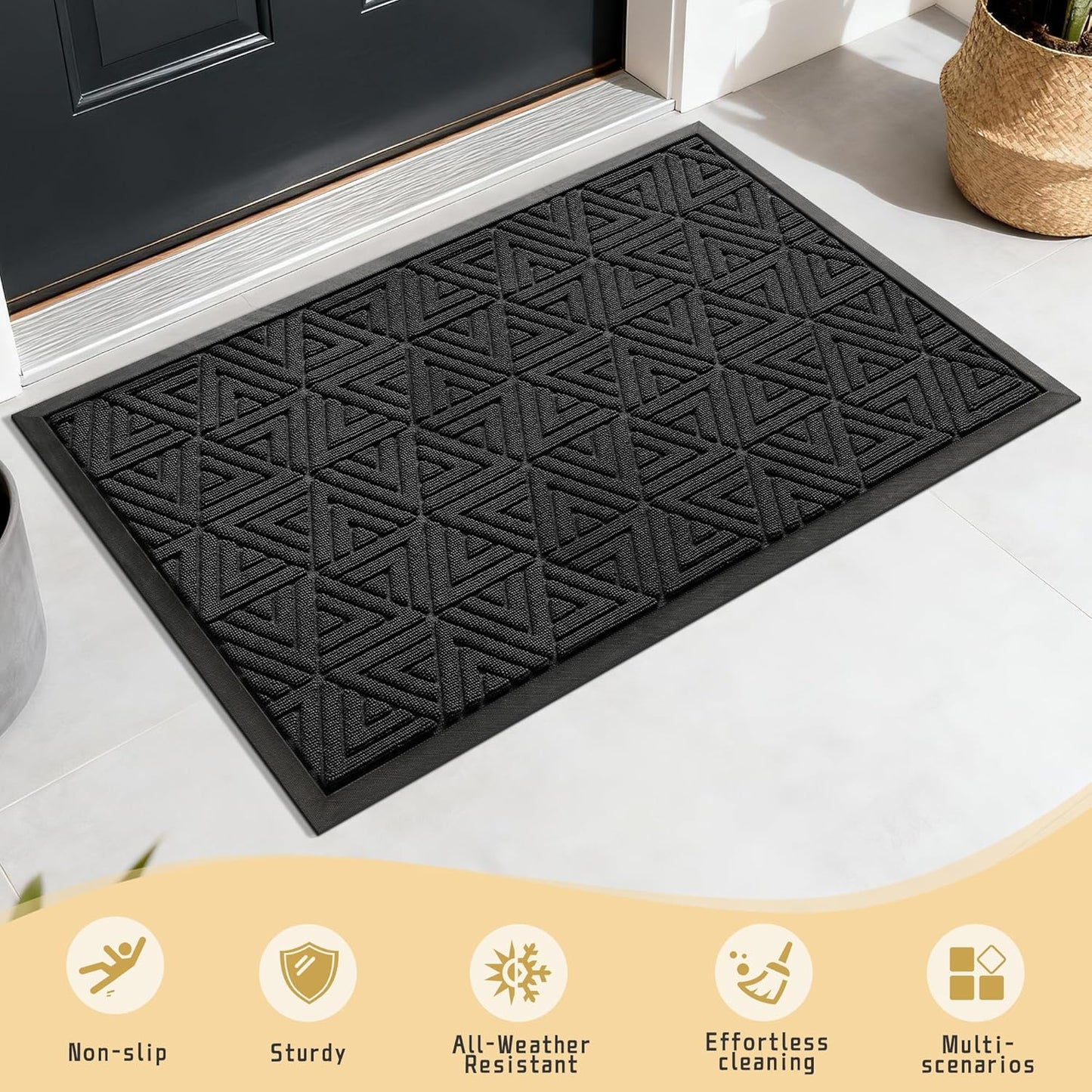 Yimobra Front Door Mat Outside Entrance 29.5x17, Waterproof Heavy Duty Outdoor Mats for Front Door, Non Slip Rubber Entry Mat for Garage Patio Indoor, Grey