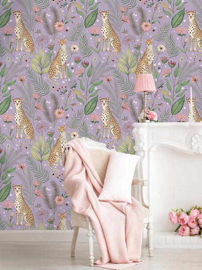 Floralplus Peel and Stick Wallpaper Leopard Jungle Removable Wallpaper for Bathroom Renter Friendly Wallpapers Self Adhesive Animal Floral Contact Paper for Accent Wall 17.5 x 118 in