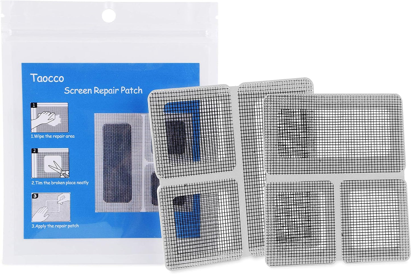 Screen Repair Patch Kit,Taocco Window and Door Screen Repair Kit,Strong Adhesive&Waterproof Fiberglass Covering Wire Mesh Repair for Holes and Tears,18 Patches(1⅞" x 1⅞" x 12pcs)（3⅞" x 1⅞" x 6pcs)