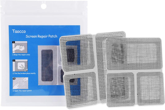 Screen Repair Patch Kit,Taocco Window and Door Screen Repair Kit,Strong Adhesive&Waterproof Fiberglass Covering Wire Mesh Repair for Holes and Tears,18 Patches(1⅞" x 1⅞" x 12pcs)（3⅞" x 1⅞" x 6pcs)