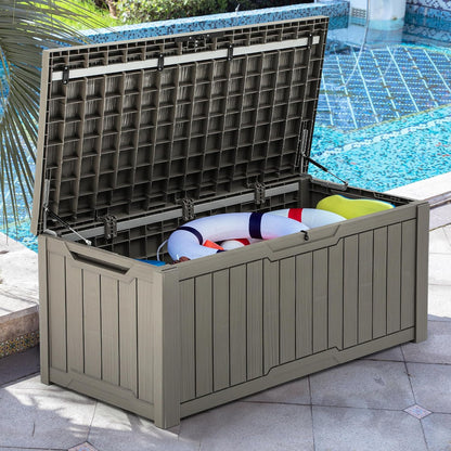 YITAHOME 31 Gallon Outdoor Storage Box | Resin Deck Box and Waterproof Package Delivery Box for Gardening Tools, Pool Supplies, Patio Furniture, Lockable, Taupe
