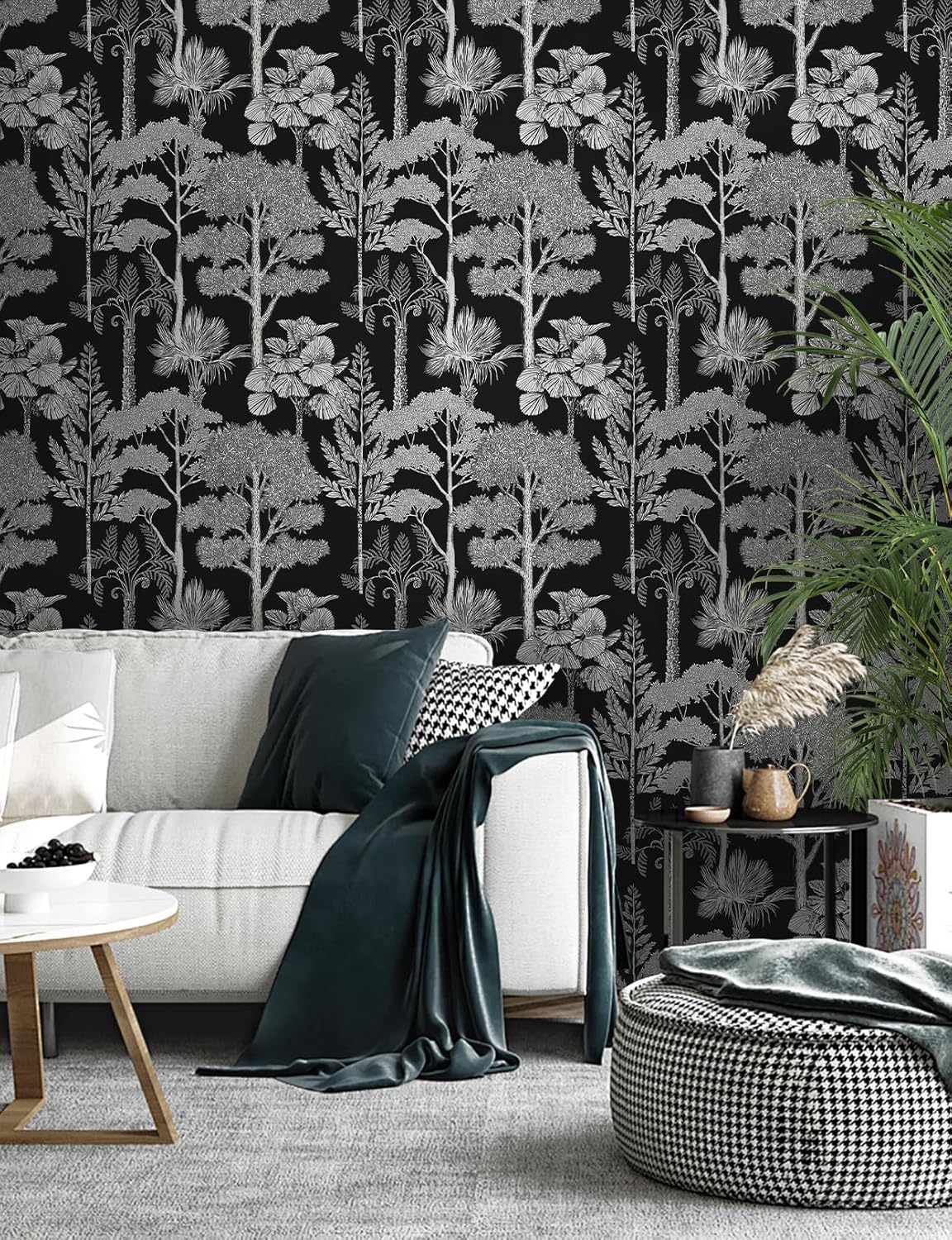 Safiyya Peel and Stick Wallpaper Beige Forest Contact Paper 17.3" x 118" Vintage Tree Wall Paper Renter Friendly Self Adhesive Removable Wallpaper for Bathroom Vinyl Off-White