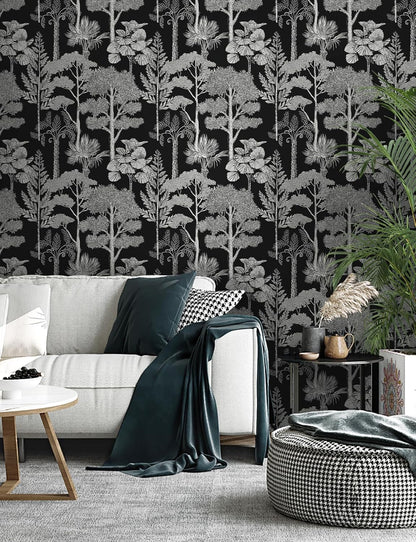 Safiyya Peel and Stick Wallpaper Beige Forest Contact Paper 17.3" x 118" Vintage Tree Wall Paper Renter Friendly Self Adhesive Removable Wallpaper for Bathroom Vinyl Off-White