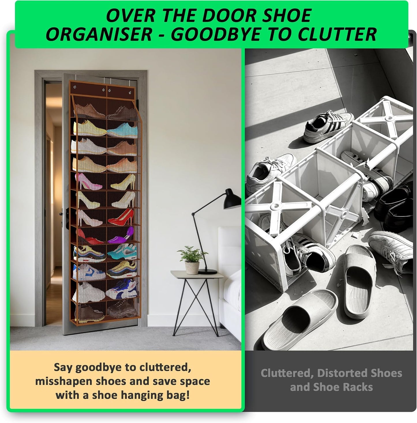 Kotkn 24-Pair Over Door Shoe Organizer for Family & Kids, Double Sided | Hanging Storage for Sneakers, Boots, Toys & Room Organization-Graphite Gray